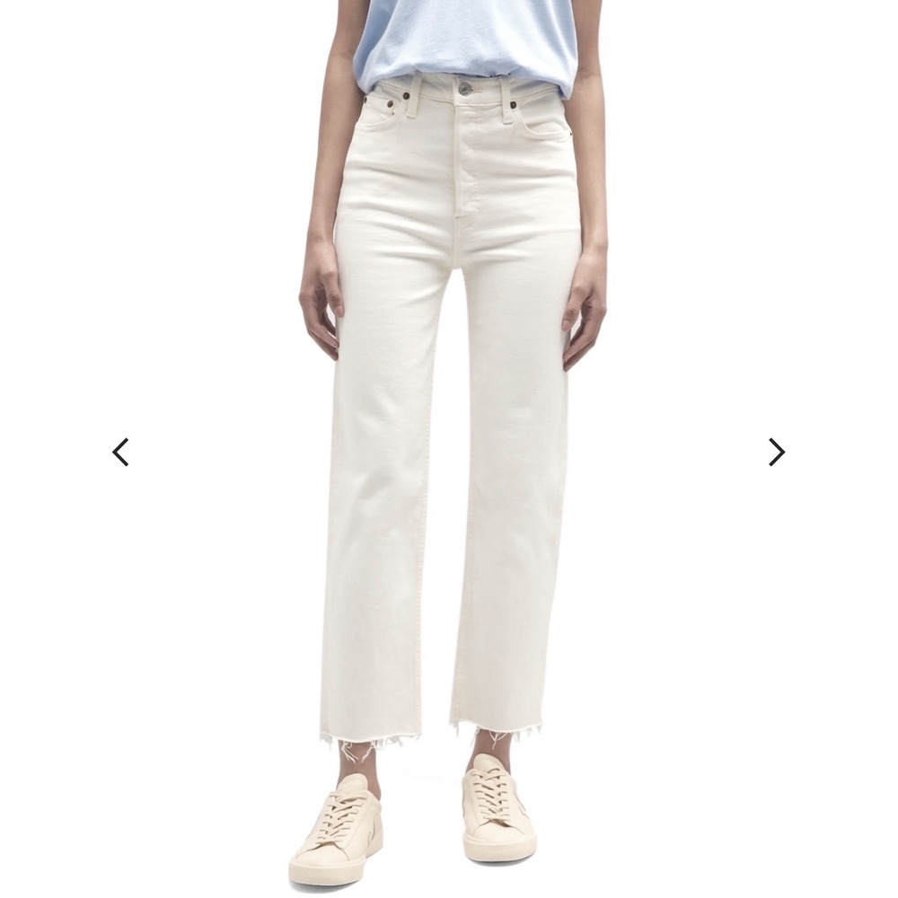 $295 NWT RE/DONE 70s Stove Pipe Jeans White Destroyed Distressed Straight Leg 24
